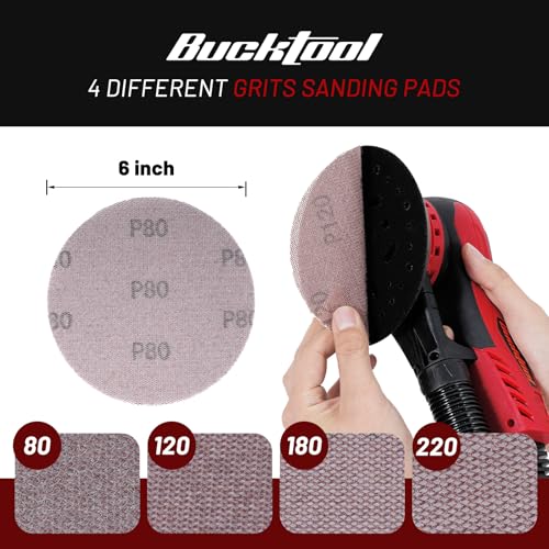 BUCKTOOL 6-Inch Variable Speed Random Orbital Sander, 3A Brushless Motor