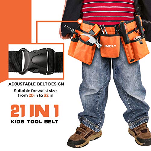 INCLY 18PCS Kids Tool Set with Reinforced Belt Adjustable Waist 20"-32"