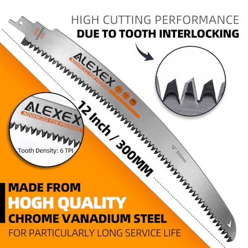 ALEXEX 6Pcs 12" Japanese Teeth Reciprocating Saw Blades for Wood Cutting and Tree Trimming, 6TPI Arc Curved Wood Sawzall Blades for PVC Pipe Cutting, Cr-V Sabre Sawzall Pruning Blades 12 Inch - size: 12 Inch 6TPI
