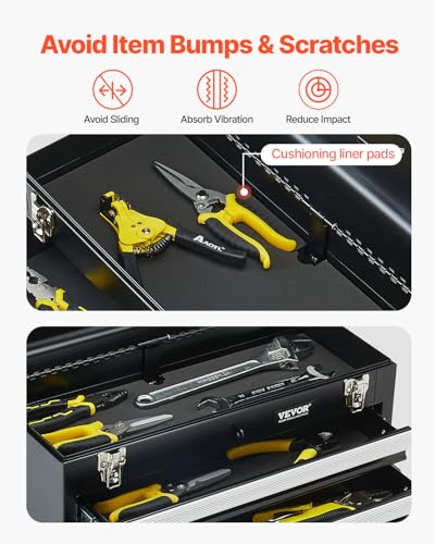 VEVOR Metal Tool Box, 20.5-inch, Portable Metal Tool Box with 4 Drawers, Small Tool Chest with EVA Liners, Ball Bearing Slide Drawers Locking & Powder Coated Finish, Multi-Function Tool Organizer - size: 4 Drawers-Black