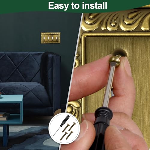 2 Pack Antique Brass Decorative Wall Plate, Quad Toggle Light Switch Cover - size: 4 Gang Quad Toggle