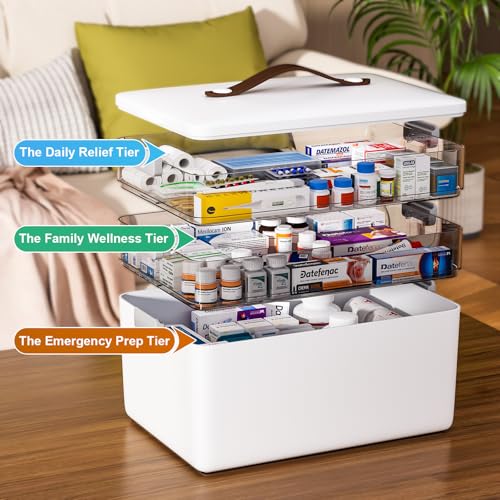 funest 3-Tier Medicine Craft,Sewing,Art,Organizer Storage,Portable Latch Bin with Lid and Leather Handle,Pill Bottle, First Aid, A Household Essential - size: 3-Tier Medicine Organizer