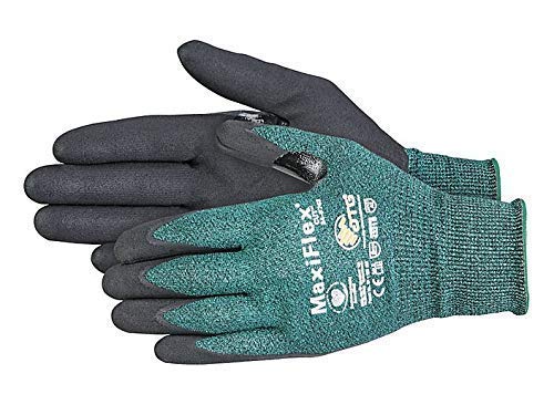 MaxiFlex Cut 34-8743 Cut Resistant Nitrile Coated Work Gloves with Green Knit Shell and Premium Nitrile Coated - size: Large