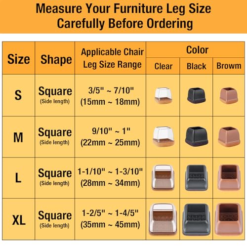 32-Pcs Square Silicone Chair Leg Floor Protectors, Thick & Durable - size: L - 32 Pcs - Clear