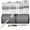 Paint Brushes Set, 24 Pcs Synthetic Acrylic Paint Brushes with Cloth Pouch and Palette Knife, Professional Artist Brushes for Acrylic Painting, Oil, Watercolor, Gouache, Face Painting (Grey)