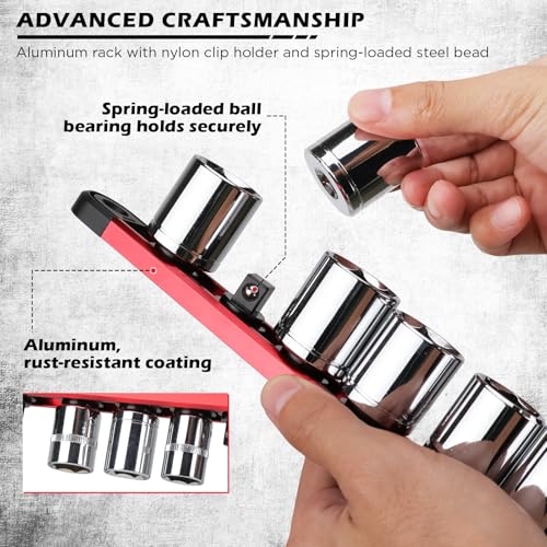 18-Piece Magnetic Socket Holder Organizer Set (Holds 240 Sockets), Heavy Duty 1/2, 3/8, 1/4-Inch Socket Racks Premium Quality Socket-Clip Rail Holder Aluminum Sockets Rack Kit for Tool Box Drawer - style: 18-Piece Alum. Master Set (Holds 240)