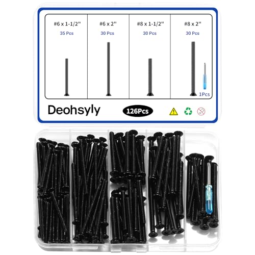 126Pcs Flat Head Phillips Electrician's Machine Screw Kit, Long Electrical Outlet Screw, #6-32#8-32, 304 Stainless Steel for Wall Plate Switch/Outlets,Mounting Electrical Extender, with Tool - color: Black, size: #6#8 126Pcs
