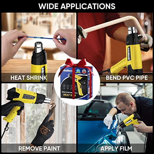 ROMECH 1500W Heavy Duty Heat Gun, Variable Temperature Control Hot Air Gun Kit with 2 Air Flow 120°F~1200°F and 4 Nozzles for Crafts Shrink Wrap (Yellow) - color: Yellow
