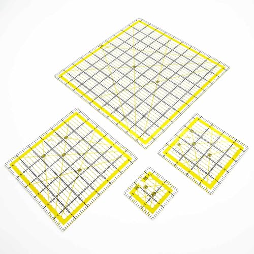 Quilting Rulers Sewing Ruler,Acrylic Quilting Ruler Templates,Precision Cutting Tools for Patchwork Fabric,Sewing Supplies Yellow(2.5"X2.5",4.5"X4.5",6.5"X6.5",10.5"X10.5") - color: Yellow