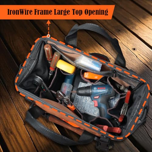WELKINLAND 22-Pockets Hard Bottom Tool Bag, 14-Inch Electrician Tool Bag