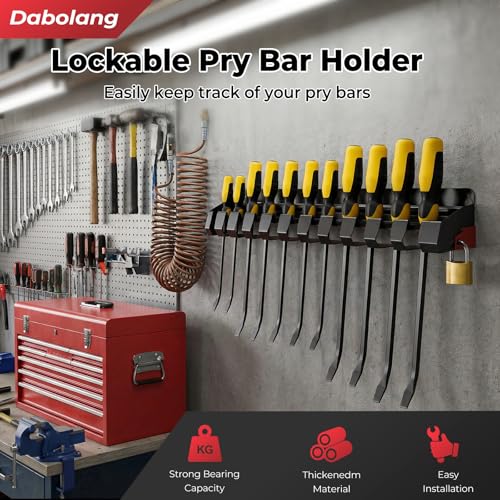 Pry Bar Holde with 10 Slots,Wall Mount Lockable Tool Organizer for Pry Bars or Extension Rods,Pry Bar Tool Storage Rack for Workshop, Shed, Garage,Home - style: Pry Bar Holder