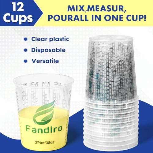 38-Ounce(12 Pack) Paint Mixing Cups, Accurate Measurements in Ratios,Plastic Graduated Measuring Cups Perfect for Paint, Resin, Epoxy, Acrylic, Pigments, Art DIY