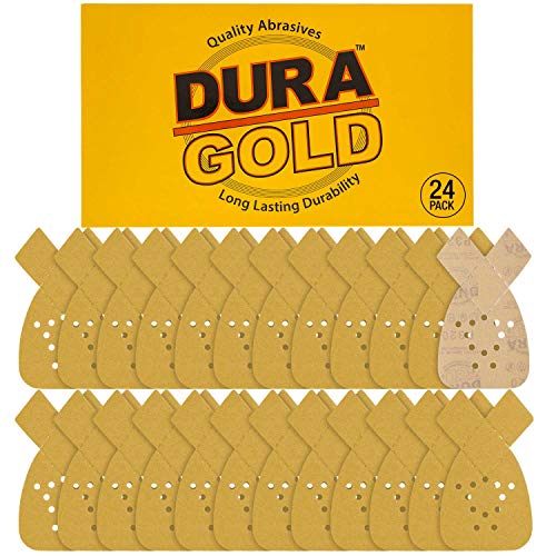 Dura-Gold Premium Mouse Detail Sander Sandpaper Sanding Sheets - 320 Grit (Box of 24) - 12 Hole Pattern Hook & Loop Triangle Shaped Mouse Discs - Fits Black and Decker, Woodworking Wood Crafting, Auto - size: 320-Grit