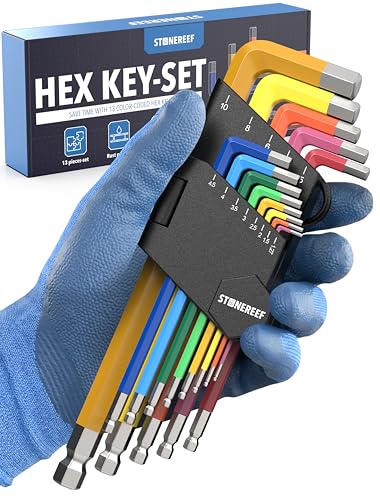 STONE REEF 13-Piece Metric Allen Key Set – Long Arm Hex Wrench Set (0.7 mm to 10 mm) – Chrome Vanadium Steel – Ball End L-Shaped Hex Keys for Furniture, Bikes & Machinery - color: Metric