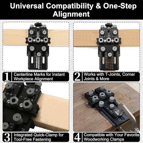 Dowel Jig Kit with Quick Positive Stop and Self-Centering, Doweling Jig for Woodworking, Adjustable and Precise Doweling Jig for Perfect Joints, Ideal for Cabinet, Furniture, and DIY Projects