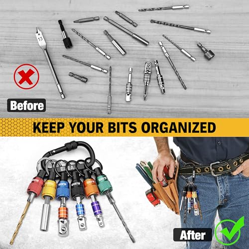6-Piece Bit Holder Key Chain, 1/4 inch Multi-Color Hex Shank Bit Holders, Quick Release Design with Keychain Carabiner for Nut Driver, Screwdriver & Drill Bits, Tools Gifts for Men - style: 6 Bit Holder Key Chain Multi-Color