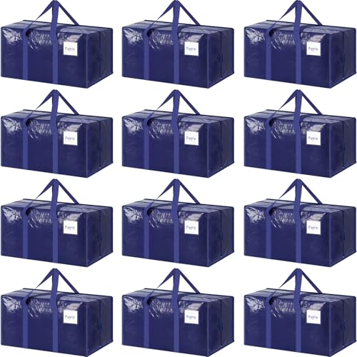 12 Pack Extra Heavy Duty Large Moving Bags with Strong Zipper, Dark Blue - color: Dark Blue, size: 12 Pack