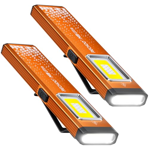RECHOO Flat EDC Flashlight Rechargeable, 8-Mode Slim Pocket Flashlight with Magnetic Base & Clip, Lightweight Mini Rechargeable Flashlights for Everyday Carry, Working, Camping, Car Repair & Emergency - color: Orange