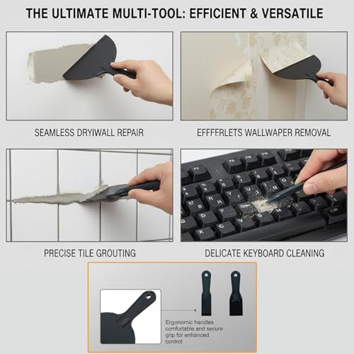 12 PCS Plastic Putty Knife Set with 6 Flexible Filler Knives 6 Scrapers for Spackling, Repairing Drywall, Removing Wallpaper, Applying Mud and Plaster