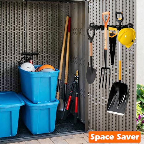 MUTUACTOR Magnetic Broom Holder,Anti-slip Heavy Duty Broom and Mop Hanger Metal Tool Holder 3 Racks and 4 Hooks for Laundry Garage Kitchen Factories Workshops Organization and Storage(1 Set) - style: Heavy Duty,New Black,3 Hooks 4 Slots