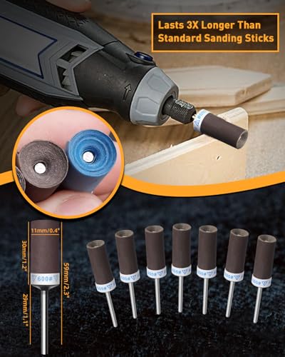 10Pcs 600 Grit Sanding Drums Sandpaper Sticks Set for Dremel Rotary Tool with 1/8" Shank, Rotary Tool Accessories Suitable for Metal Rust Removal/Jade Polishing/Stone Grinding (600 Grit) - size: 600 Grit