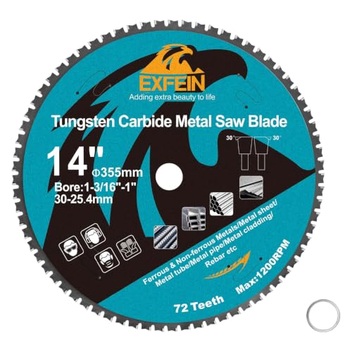 14 Inch 72T Metal Circular Saw Blade - EXFEIN Tungsten Carbide Tipped Saw Blade Arbor 1-3/16" for Metal Sheet or Pipe, Angle Iron, Rebar, Ferrous Metals, Non-Ferrous Metals - size: 14"