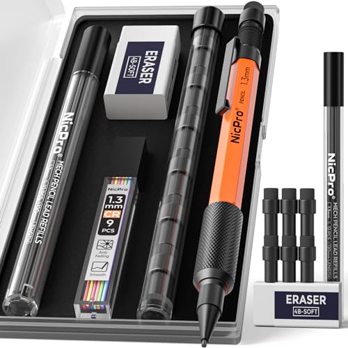 Nicpro MP2000 1.3mm Metal Mechanical Pencil Set with Case (Orange) - style: 1 Pack (Orange)
