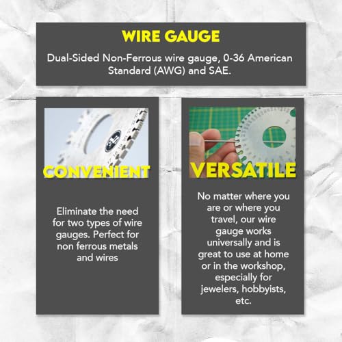 SE Dual-Sided Non-Ferrous Wire Gauge - 0-36 AWG and SAE, 3.5" Diameter, Tempered Steel, for Jewelers and Hobbyists, Ideal for Gold, Silver, Copper - JT47WG-C