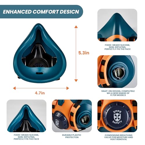 Reusable Half Face Respirator Mask with Dual Filtration, Anti-Gas Anti-Dust, Suitable for Painting, Woodworking, Welding, Construction & DIY