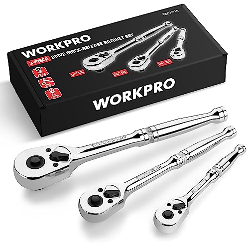 WORKPRO 3-Piece Ratchet Set, 1/4", 3/8", 1/2" Drive, 72-Tooth - size: combo kit(1/4,3/8,1/2)