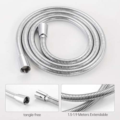 KES Brass Shower Head HandHeld Shower Wand, 1.5-Meter Long Hose Square - color: Polished Chrome