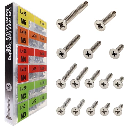 EEEEE 549pcs Self Tapping Screws Assortment Kit Assorted Screws Metric M3 M4 M5 M6 304 Flat Head Stainless Steel Kit Sheet Metal Screws Kit, Phillips Drive Small Wood Screws Set Assortment - size: Metric Flat Head 549pcs