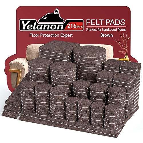 Yelanon Felt Furniture Pads 216 Pcs for Hardwood Floors Brown - size: 216 pcs Brown