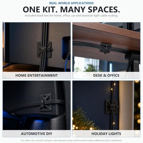 1 in Adhesive Zip Tie Mounts with 8 in Zip Ties, black 100 Sets - color: Black-100set