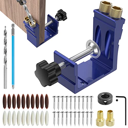 47Pcs Pocket Hole Jig Adjustable Punch Locator 15 Degree Angle Hole Drill Guide Kit High Precision Drill Punch Positioner for Carpenter DIY Joinery Work Woodworking Tool