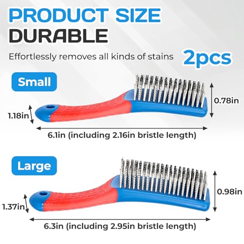 2PCS Wire Brushes,Heavy Duty Stainless Steel Wire Scratch Brush for Cleaning,Metal Wire Brush with Rubber Handle for Rust Removal & Paint Removal (2 Pcs (8-Row + 6-Row)) - color: 2 Pcs (8-row + 6-row)