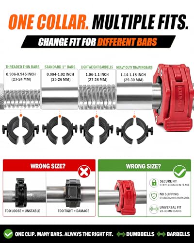 MAXRICH Ultra-Thin 1-Inch Barbell Clamps, Quick Release Weight Clips for 23–30mm Bars, Secure Barbell Collars for Home Gym - color: Red