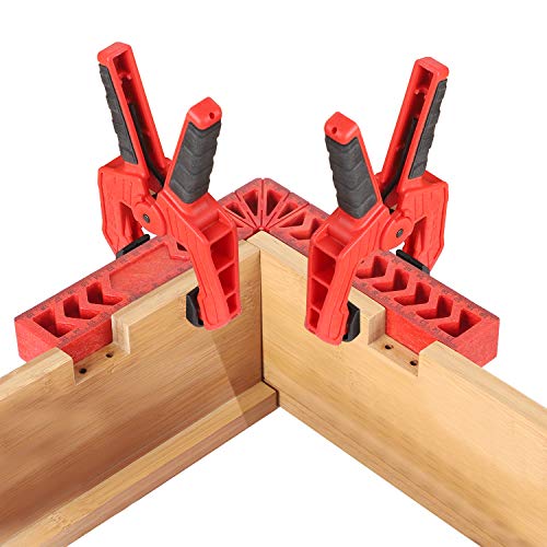 KINJOEK 2 PCS 8 Inch 90 Degree Positioning Squares Corner Clamp Right Angle Clamps Woodworking Clamping Tools for Pictures Frames Boxes Cabinets Drawers, Red - size: 8" 2PCS
