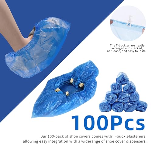 100 Pack Disposable Indoor Shoe Covers with T-Buckle Non-Slip Booties-