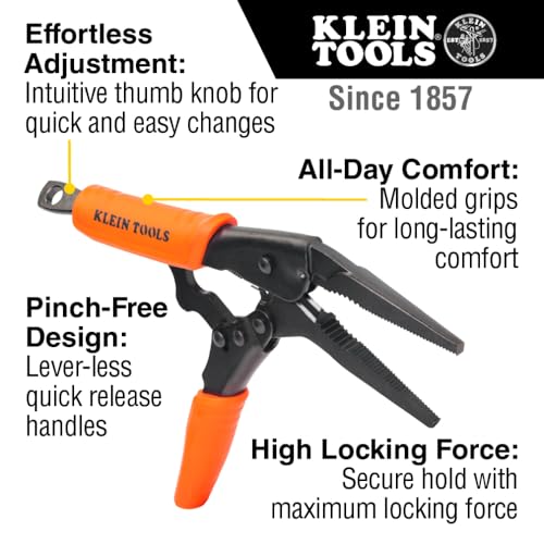 Klein Tools 38612 Long Nose Locking Pliers with Quick Release Handles, Ideal for Tight Spaces, High Torque and Gripping Power, 9-Inch - style: 9-In Long Nose