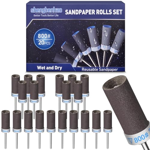 20Pcs 800 Grit Sanding Drums Sandpaper Sticks Set for Dremel Rotary Tool with 1/8" Shank, Sanding Bits Kit Rotary Tool Accessories for Metal Rust Removal/Stone Grinding/Jade Polishing (800 Grit) - style: 800 Grit