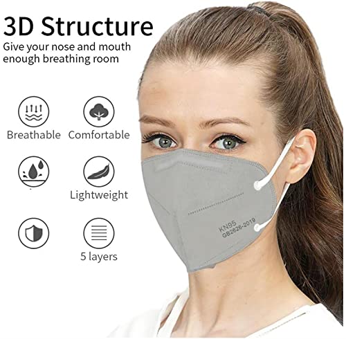 LEMENT 50PCS KN95 Face Mask, Cup Dust Masks with Elastic Ear Loops(Grey) - color: Adult-50 Pack-grey