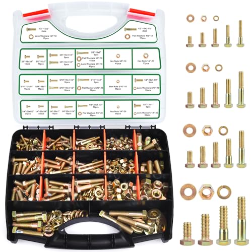 FOLIV 772PCS Grade 8 Bolt Assortment Kit, Heavy Duty Bolts and Nuts Kit, 1/4-20 5/16-18 3/8-16 1/2-13 SAE Sizes Included (Upgraded Package) - style: 772PCS 1/4-20 5/16-18 3/8-16 1/2-13
