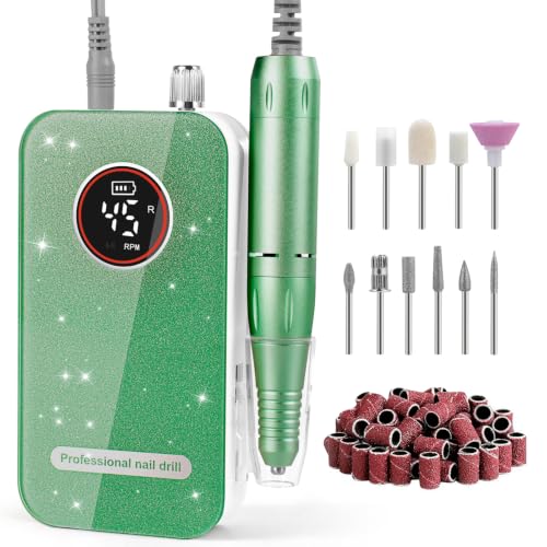 Professional Nail Drill, 45000RPM Rechargeable Electric File,Soft Green - color: Fresh Green