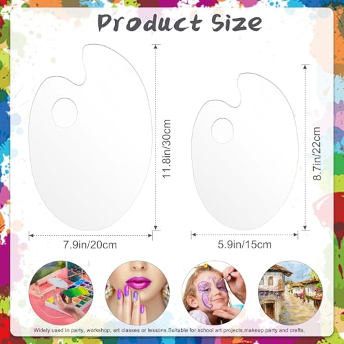 2Pcs Acrylic Clear Paint Palette with Thumb Hole,11.8 x 7.9+9.8 x 5.9In - color: Clear-2pcs-11.8*7.9+9.8*5.9inch