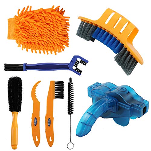 8 Pieces Precision Bicycle Cleaning Brush Tool Including Bike Chain Scrubber, suitable for Mountain, Road, City, Hybrid,BMX Bike and Folding Bike
