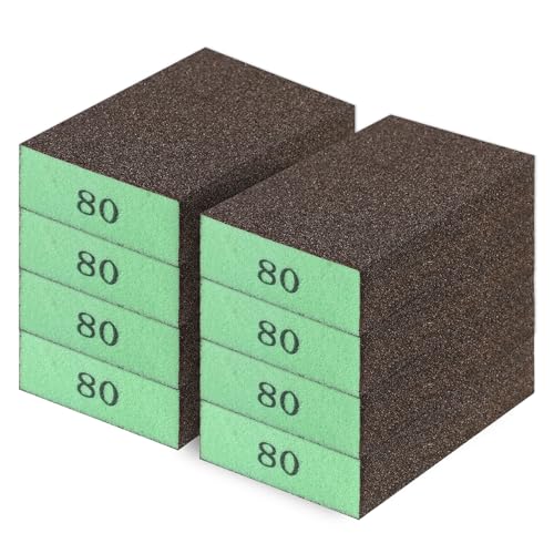 Romeda 8-Pack Sandpaper Block, 80 Grits Washable and Reusable Handmade Sanding Sponge, Drywall Sandpaper Blocks for Wooden Drywall Sheetrock and Metal Glazing - color: 80 Grits, size: 8-Pack