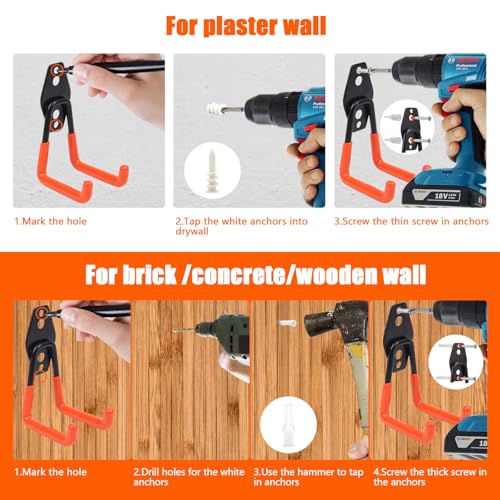 Heavy Duty Garage Storage Hooks 4 Pack Garage Tool Organizer Wall Mount - size: Small