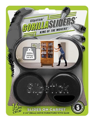 Slipstick GorillaSliders 2-1/4 Inch Round Furniture Sliders for Carpet & Rugs (16 Pack) Premium Reusable Furniture Movers for Sliding Furniture Easily, Plastic Slider Feet Coasters - size: 2-1/4" Round (For Carpet & Rugs)