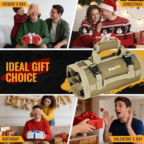 GrenPRO Roll Up Tool Bag with Detachable Tool Pouches 4D Ring - color: Khaki